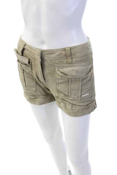 Michael Michael Kors Womens Leather Low-Rise Casual Shorts Beige Size 0