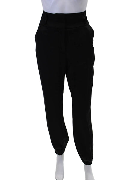 Tamara Mellon Womens Silk High Waist Cuffed Trouser Pants Black Size 30