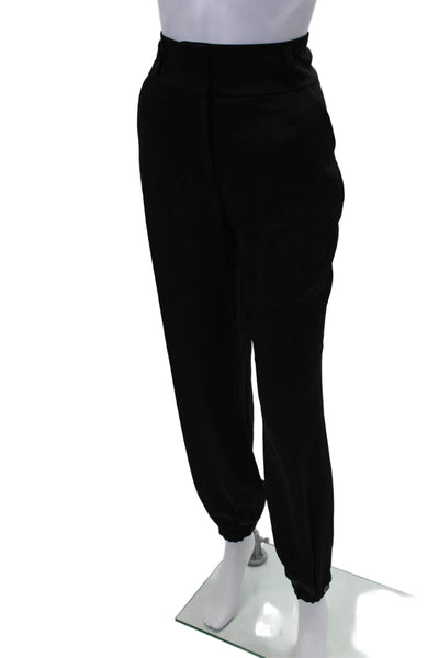 Tamara Mellon Womens Silk High Waist Cuffed Trouser Pants Black Size 30