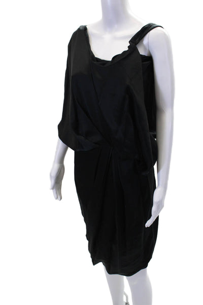 Ports 1961 Womens Pleated Short Sleeve Batwing Midi Dress Sleeve Black Size 6