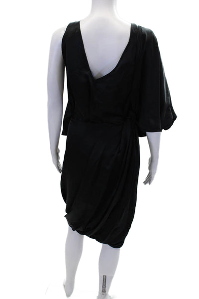 Ports 1961 Womens Pleated Short Sleeve Batwing Midi Dress Sleeve Black Size 6