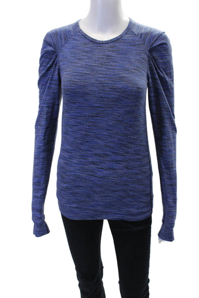 Lululemon Womens Textured Long Sleeve Round Neck Casual Fitted Top Blue Size XS