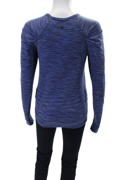 Lululemon Womens Textured Long Sleeve Round Neck Casual Fitted Top Blue Size XS