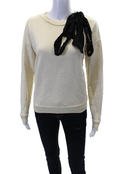 Frame Womens Long Sleeve Round Neck Ribbon Tie Casual Pullover Cream Size XS