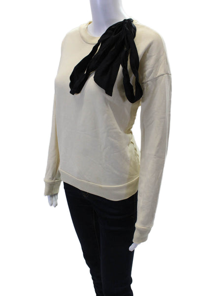 Frame Womens Long Sleeve Round Neck Ribbon Tie Casual Pullover Cream Size XS