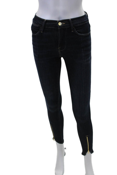 Frame Womens Zipper Fly High Rise Dark Wash Skinny Jeans Blue Denim Size 24