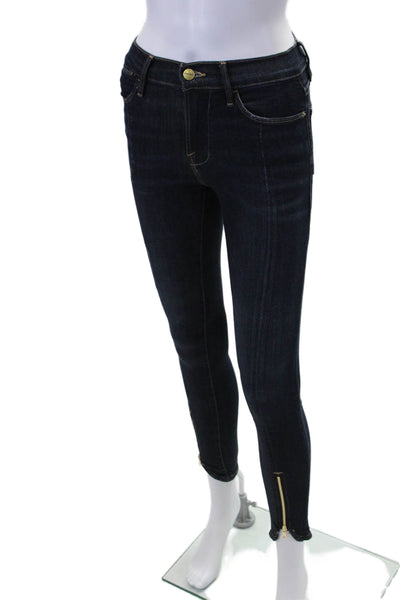 Frame Womens Zipper Fly High Rise Dark Wash Skinny Jeans Blue Denim Size 24