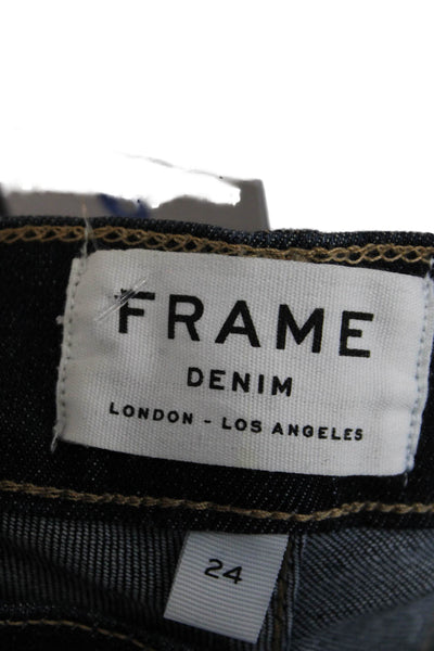 Frame Womens Zipper Fly High Rise Dark Wash Skinny Jeans Blue Denim Size 24