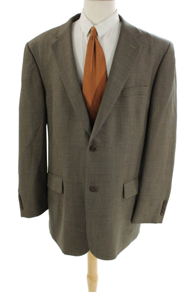 Joseph & Feiss Mens Two Button Wide Lapel Blazer Jacket Brown Wool Size 48 Long