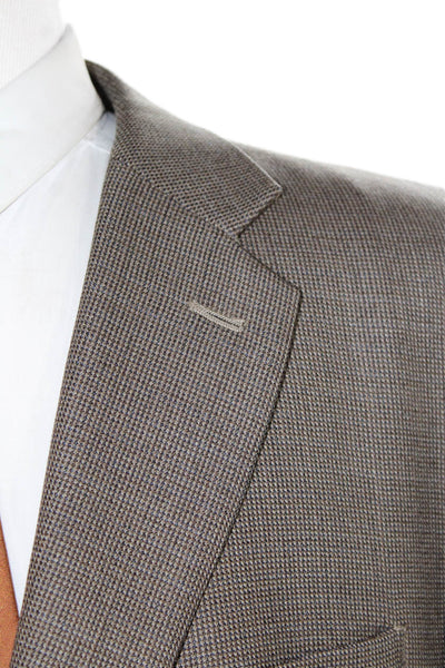 Joseph & Feiss Mens Two Button Wide Lapel Blazer Jacket Brown Wool Size 48 Long
