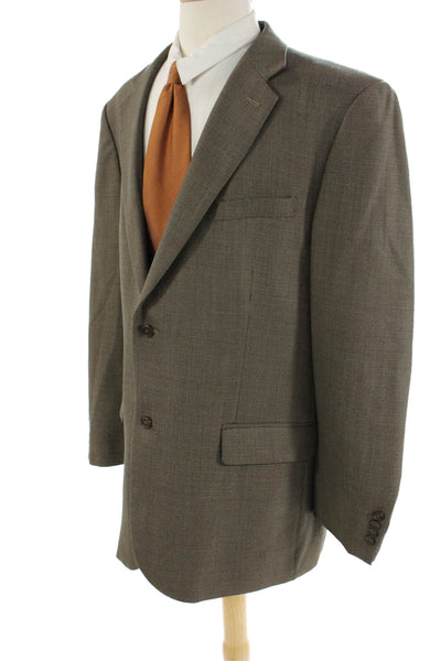 Joseph & Feiss Mens Two Button Wide Lapel Blazer Jacket Brown Wool Size 48 Long