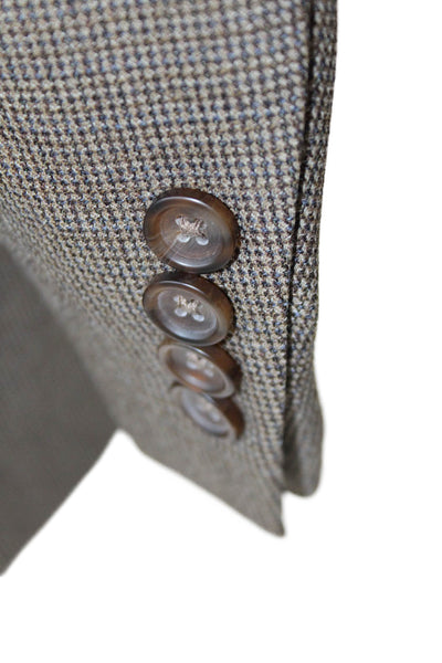 Joseph & Feiss Mens Two Button Wide Lapel Blazer Jacket Brown Wool Size 48 Long