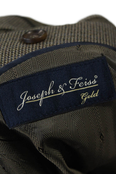 Joseph & Feiss Mens Two Button Wide Lapel Blazer Jacket Brown Wool Size 48 Long
