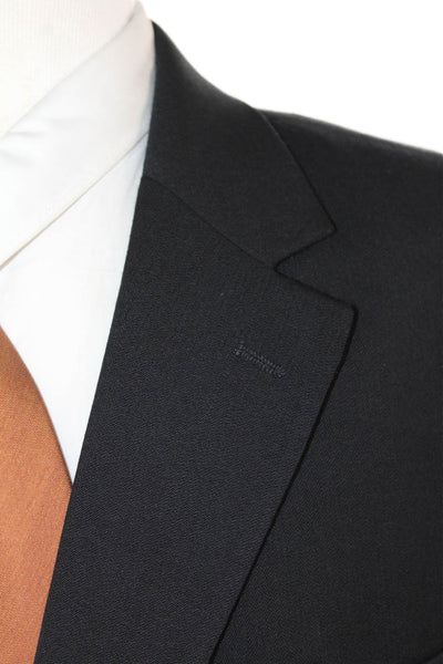 Stafford Mens Three Button Wide Lapel Blazer Jacket Black Wool Size 44 Long