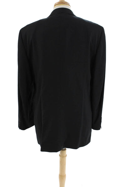 Stafford Mens Three Button Wide Lapel Blazer Jacket Black Wool Size 44 Long