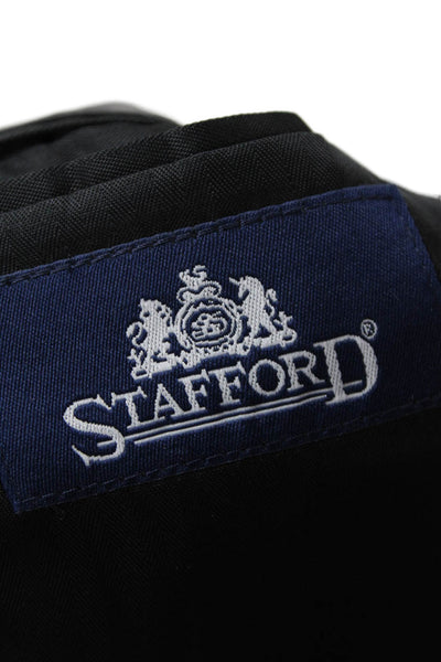 Stafford Mens Three Button Wide Lapel Blazer Jacket Black Wool Size 44 Long
