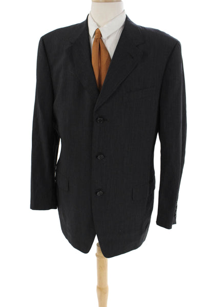 Canali Mens Three Button Wide Lapel Blazer Black Wool Size EUR 54 Regular