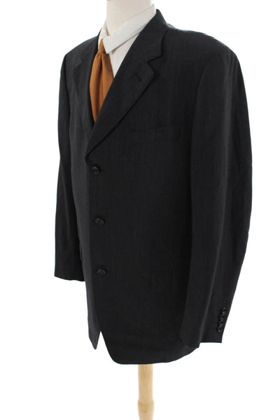 Canali Mens Three Button Wide Lapel Blazer Black Wool Size EUR 54 Regular