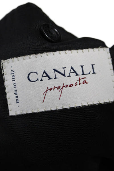 Canali Mens Three Button Wide Lapel Blazer Black Wool Size EUR 54 Regular