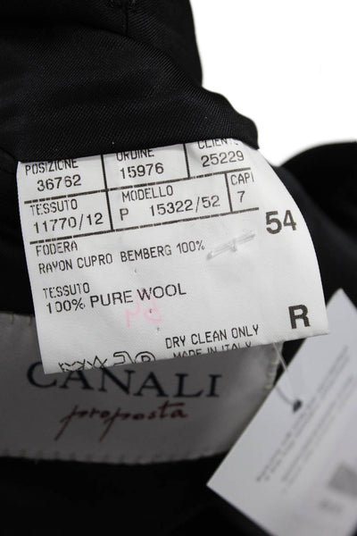 Canali Mens Three Button Wide Lapel Blazer Black Wool Size EUR 54 Regular