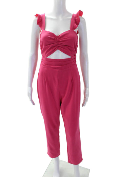 Lovers + Friends Womens Ruched Cut Out Zip Up Sleeveless Jumpsuit Pink Size XS