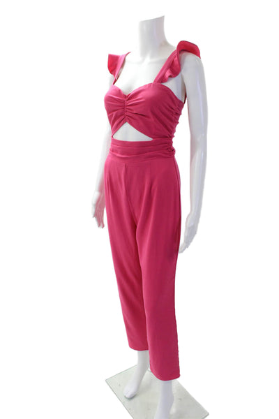 Lovers + Friends Womens Ruched Cut Out Zip Up Sleeveless Jumpsuit Pink Size XS