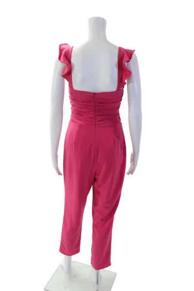 Lovers + Friends Womens Ruched Cut Out Zip Up Sleeveless Jumpsuit Pink Size XS