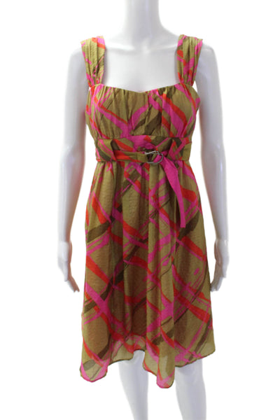 Nanette Lepore Womens Silk Plaid Belted Sleeveless Dress Multicolro Size 4