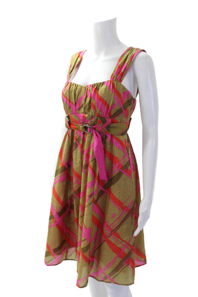 Nanette Lepore Womens Silk Plaid Belted Sleeveless Dress Multicolro Size 4