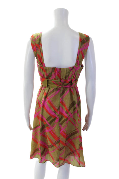 Nanette Lepore Womens Silk Plaid Belted Sleeveless Dress Multicolro Size 4