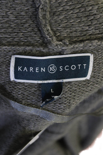 Karen Scott Womens Long Sleeve Open Front Knit Cardigan Sweater Gray Size Large