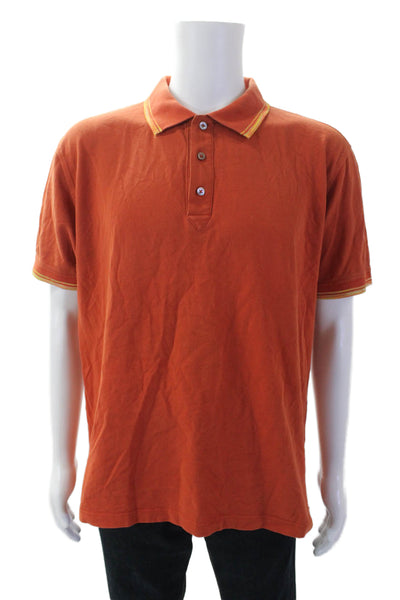 Robert Graham Mens Short Sleeve Collared Knit Polo Shirt Orange Cotton Size XL