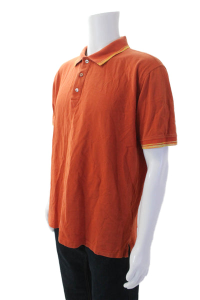 Robert Graham Mens Short Sleeve Collared Knit Polo Shirt Orange Cotton Size XL