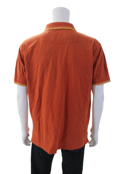 Robert Graham Mens Short Sleeve Collared Knit Polo Shirt Orange Cotton Size XL