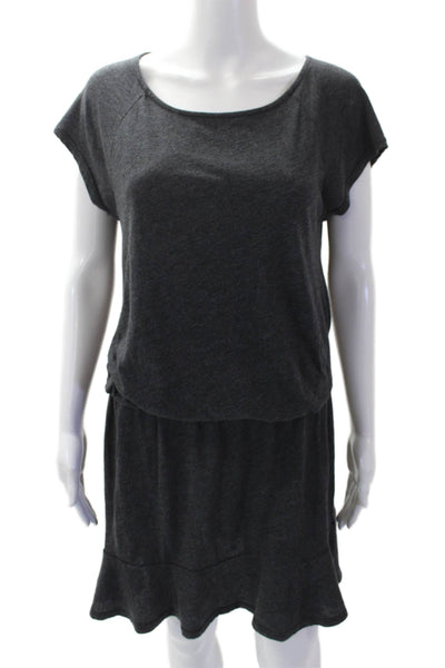 Soft Joie Womens Solid Cotton Blend Round Neck Short Sleeve Dress Gray Size M