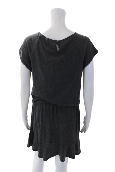 Soft Joie Womens Solid Cotton Blend Round Neck Short Sleeve Dress Gray Size M