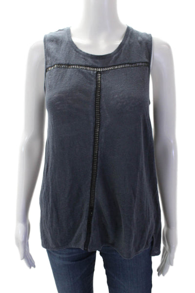 Vince Womens Linen Cut Out Round Neck Pullover Tank Top Blouse Navy Size 2