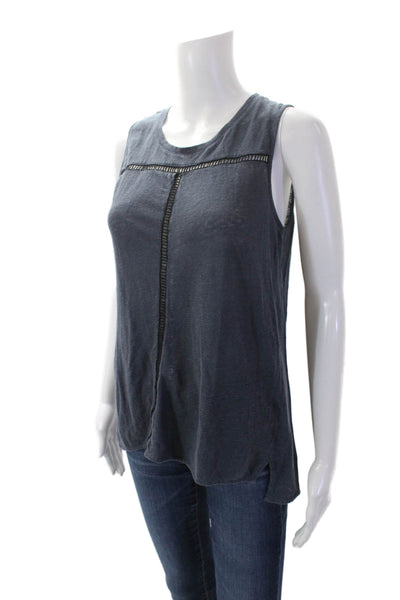 Vince Womens Linen Cut Out Round Neck Pullover Tank Top Blouse Navy Size 2