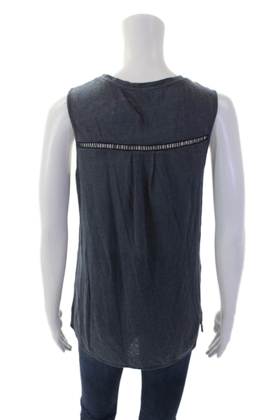 Vince Womens Linen Cut Out Round Neck Pullover Tank Top Blouse Navy Size 2