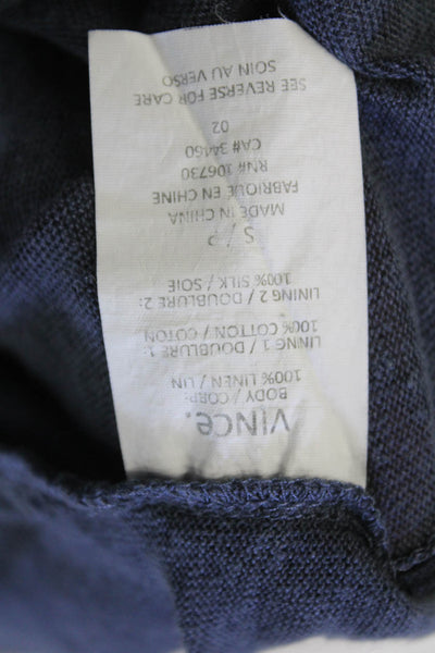 Vince Womens Linen Cut Out Round Neck Pullover Tank Top Blouse Navy Size 2