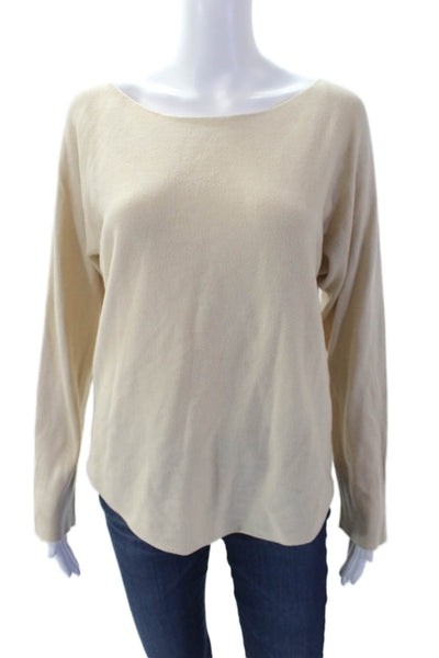 Vince Womens Cotton Long Sleeve Scoop Neck Textured Knit Top Nude Size S