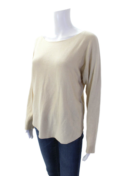 Vince Womens Cotton Long Sleeve Scoop Neck Textured Knit Top Nude Size S