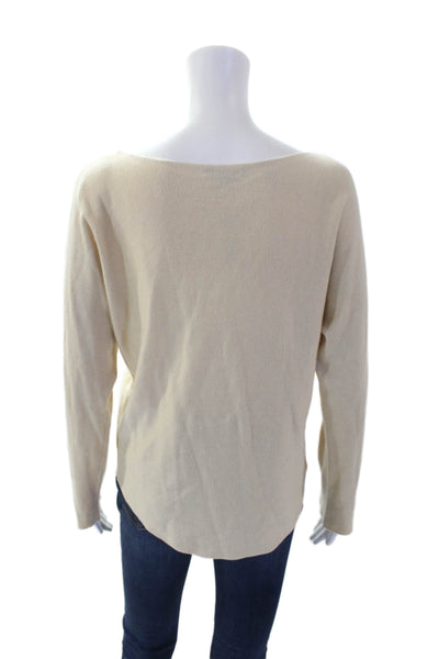 Vince Womens Cotton Long Sleeve Scoop Neck Textured Knit Top Nude Size S