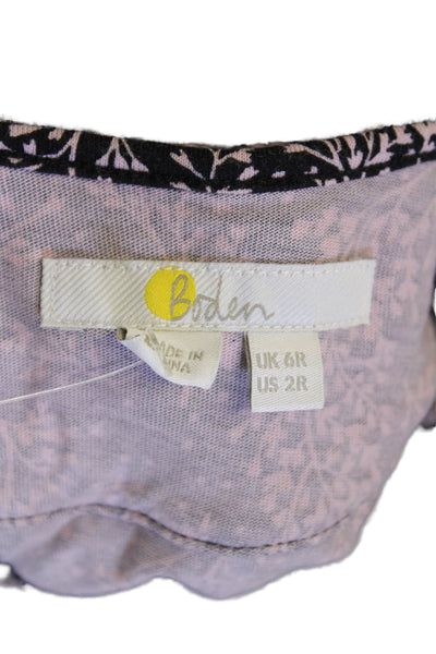 Boden Womens Textured Long Sleeve Button Floral Print Belt Top Black Size 02