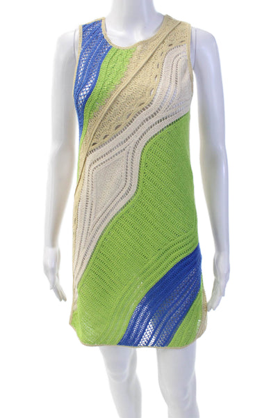 Zara Womens Sleeveless Open Knit Colorblock Shift Dress Multi Size S