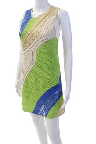 Zara Womens Sleeveless Open Knit Colorblock Shift Dress Multi Size S