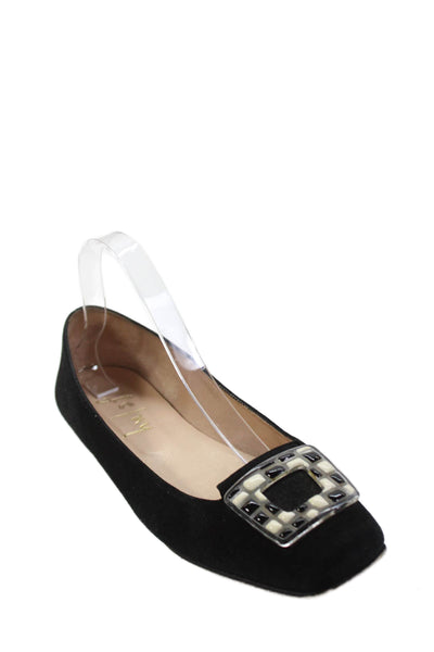 FS/NY Womens Textured Suede Squared Toe Slip On Flats Black Size 9.5