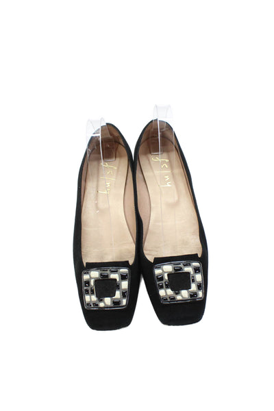 FS/NY Womens Textured Suede Squared Toe Slip On Flats Black Size 9.5