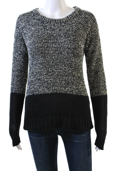 French Connection Womens Long Sleeve Scoop Neck Sweater Black White Cotton XS