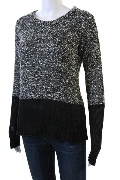 French Connection Womens Long Sleeve Scoop Neck Sweater Black White Cotton XS